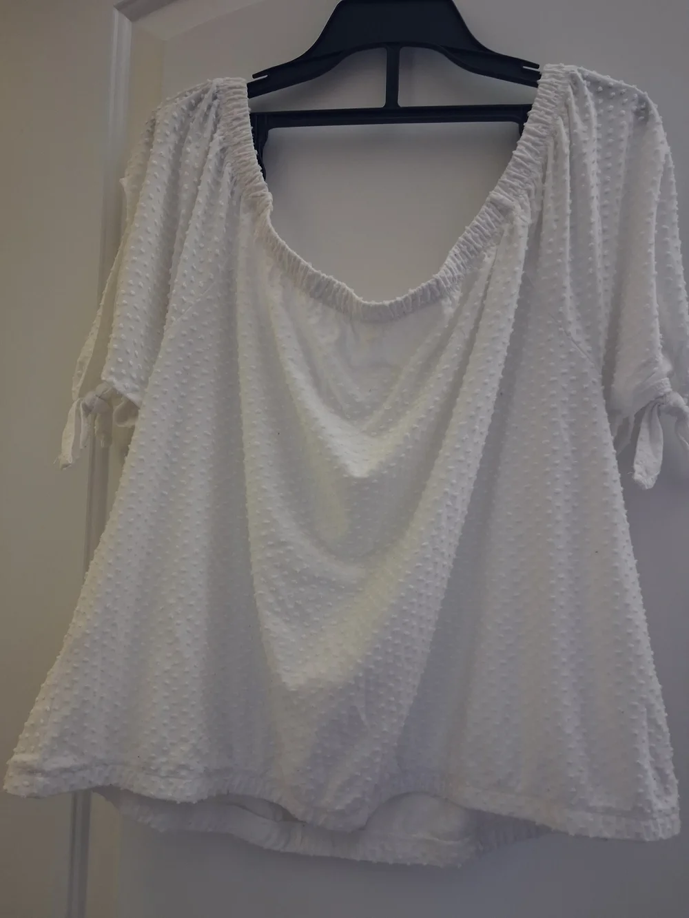 paper tee White Button-Front Peasant Blouse with Tie Sleeves